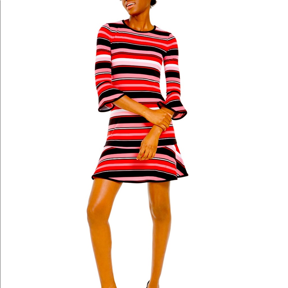 NWT Michael Kors Stripped Flounce-Hem Dress